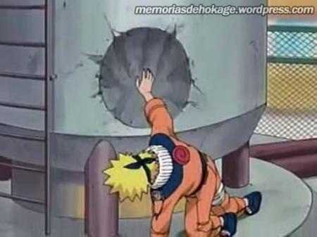 Mão de Naruto apos colidir com o Rasengan na caixa d'agua